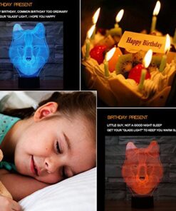 Tiscen 3D Illusion Night Light, LED Table Desk Lamps, Dinosaur Horse Wolf Nightlights,Plastic, 7 Colors USB Charge Lighting Home Decoration for Kids Bedroom 14 51NWe5iUkL