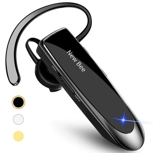 New bee Bluetooth Earpiece V5.0 Wireless Handsfree Headset with Microphone 24 Hrs Driving Headset 60 Days Standby Time for iPhone Android Samsung Laptop Trucker Driver (Black) Black