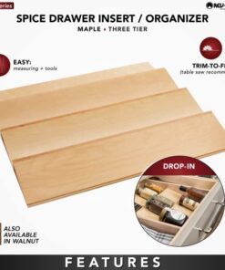Rev-A-Shelf 22" 3 Tiered Seasoning Organizer, Trim-to-Fit Wooden Kitchen Draw and Cabinet Home Storage Insert, Pull Out Spice Rack, Maple, 4SDI-24 22 Inch 27 51OCANYyhzL