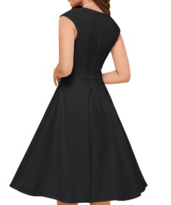 Alternative view of MUXXN Women's Vintage 1950s Midi A-Line Swing Tea Cap Sleevele Formal Fit and Flare Summer Dresses Black Large