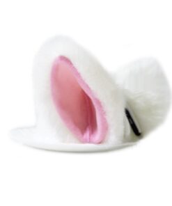 Alternative view of E-TING Cat Long Fur Ears Hair Clip Headwear Headband Cosplay Halloween Costume Orecchiette (White with Pink Inside) White With Pink Inside