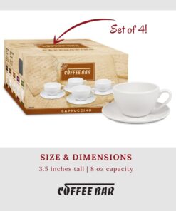Konitz Coffee Bar Cappuccino Coffee Cups Set with Saucers, White Cappuccino Cups Set of 4 - 6 oz Coffee Cup Set with Saucers, Porcelain Cappuccino Cup 1 Giftboxed Set 33 51PD Bd8RTL