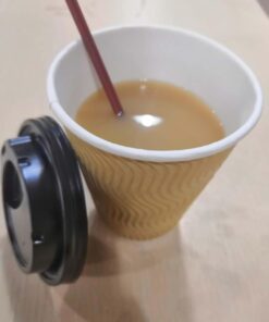 SPRINGPACK Disposable Paper Coffee Cups with Lids, 100 pack 12 oz Ripple Wall Insulated To Go Coffee Cups for Hot/Cold Beverage, Recyclable Takeaway Drinking Cups for Home Office Cafe Party 45 51PW84TEF1L