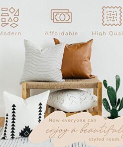 Woven Nook - Modern & Luxurious 18" x 18" Decorative Leather Throw Pillow Covers - Durable Quality & Machine Washable - 100% Polyester Faux Leather - Amaro Design - 4 Pack 18 x 18-Inch Amaro - Black, White, Tan, Grey, Brown, Neutral 25 51QAUsr3xkL 3