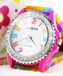 Geneva New Rainbow Crystal Rhinestone Watch Silicone Jelly Link Band. 12 51QGzDeeEML