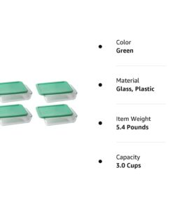 Pyrex 3-cup Rectangle Glass Food Storage Set Container (Pack of 4 Containers) Made in the USA 3 cup, Box of 4 Containers Green 3 51QQnORJSrL