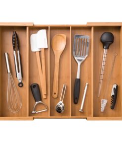 Seville Classics Bamboo Premium Organizer Storage Bins for Kitchen Silverware, Pantry, Closet, Office Desk, Pens, Utensils, Makeup, K Cup, Bamboo, Expandable Tray (5 Compartment) Expandable Tray (5 Compartment) 30 51QpR8Ae3oL