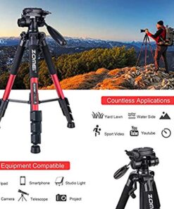 55" Tripod Q111 Travel Camera Tripod with 3-Way Pan Head and Phone Holder Mount for Gopro,Projector,Smartphones Webcam,Spotting Scopesto Live Broadcast and DSLR EOS Canon Nikon Sony Samsung(Red) 55" Red 20 51R0Etly cL