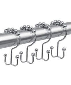 Maytex Shower Curtain Hooks, Shower Curtain Rings, Rust-Resistant Decorative Double Roller Glide Shower Hooks, Shower Rings for Bathroom Shower Rods, Curtains, Liners, Set of 12, Chrome 26 51Ryg1EEuL
