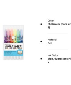 U.S. Office Supply Bible Safe Gel Highlighters, 6 Pack Set - 6 Different Bright Neon Fluorescent Highlight Colors Yellow, Orange, Pink, Purple, Green, Blue - Won't Bleed, Fade or Smear - Study Guide Multicolor (Pack of 6) 33 51S0b 8DvsL