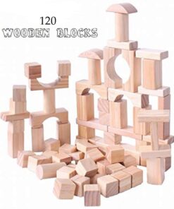 Oojami Wooden Building Blocks Set - 120 Blocks in 6 Shapes w/a Carrying Storage Bag (Natural) 9 51SXR xCSwL