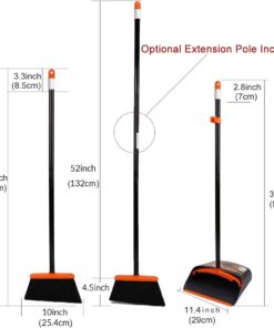 TreeLen Broom and Dustpan Set with 52" Long Handle for Home Kitchen Room Office Lobby Floor Use Upright Stand Up Stand Up Broom with Dustpan Combo A Orange Broom and Dustpan 23 51SbkSASQ L