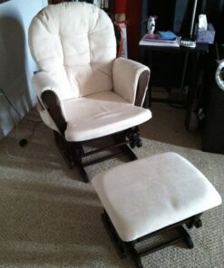 Storkcraft Premium Hoop Glider and Ottoman (Espresso, Beige) – Padded Cushions with Storage Pocket, Smooth Rocking Motion, Easy to Assemble, Solid Hardwood Base Espresso W/ Beige Micro 56 51T32FZePnL