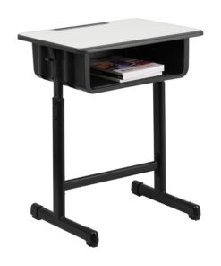 Flash Furniture Billie Open Front Student Desk for Classrooms or Remote Learning, Height Adjustable School Desk with Book Box and Bag Hooks, Black/Gray Set of 1 24 51T9NPEkWhL