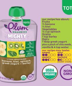 Plum Organics Mighty Morning Organic Toddler Food - Banana, Kiwi, Spinach, Greek Yogurt, and Barley - 4 oz Pouch (Pack of 12) - Organic Fruit and Vegetable Toddler Food Pouch Banana, Kiwi, Spinach, Greek Yogurt & Barley 13 51TOom5GnJL