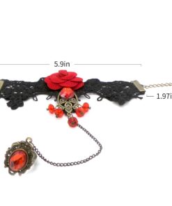 ArRord Handmade Retro Black Lace Vampire Gothic Jewelry Women Bracelet and Ring with Flower for Dinner Birthday Wedding Bridal Party 15 51TnppytOKL