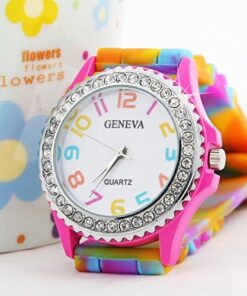 Geneva New Rainbow Crystal Rhinestone Watch Silicone Jelly Link Band. 15 51UECilorhL