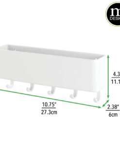 mDesign Wall Mount Modern Plastic Mail Organizer Storage Basket - 5 Hooks - for Entryway, Mudroom, Hallway, Kitchen, Office - Holds Letters, Magazines, Coats, Keys - White 20 51Urb0NEwiL