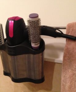 Polder Style Station, Organization for Styling Tools: Hair Dryers,Curling Irons, Straighteners, Brushes, Hang Over Towel Rack, Store Undersink or in Drawer, Black and Silver 42 51UtXIysDCL