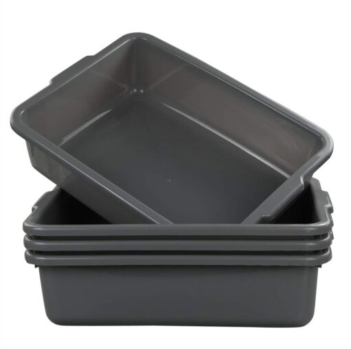 Eagrye 4-Pack Bus Tubs, Commercial Tote Box, Plastic Bus Box (13 L Capacity), Grey 13 L