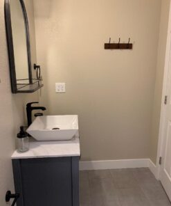 Amazon Brand – Stone & Beam Modern Round Arc Iron Hanging Wall Mirror With Shelf, 30 Inch Height, Dark Bronze 31 51V30aktKJL