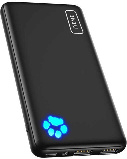 INIU Portable Charger, Slimmest 10000mAh 5V/3A Power Bank, USB C in&out High-Speed Charging Battery Pack, External Phone Powerbank Compatible with iPhone 15 14 13 12 11 Samsung S22 S21 Google iPad etc Black