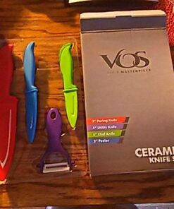 Vos Ceramic Knife Set 4 Pcs Ceramic Knives Set For Kitchen, Ceramic Kitchen Knives With Peeler, Ceramic Paring Knife 3", 4", 6", Inch Multi-Color Red, Blue, Green, Purple Multicolor 42 51V4cD85z8L