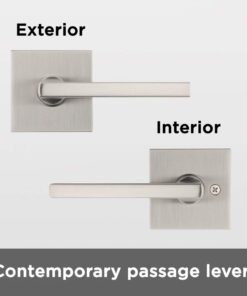 Kwikset Satin Nickel 91540-001 Halifax Door Handle Lever with Modern Contemporary Slim Square Design for Home Hallway or Closet Passage Square Rose Old Version 22 51VN7BScclL