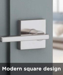 Kwikset Satin Nickel 91540-001 Halifax Door Handle Lever with Modern Contemporary Slim Square Design for Home Hallway or Closet Passage Square Rose Old Version 27 51VNeO9fNL