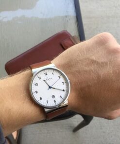 Skagen Men's Ancher Stainless Steel and Mesh Quartz Watch Silver/Brown 23 51VRNgwppL