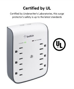 Belkin 6-Outlet Wall Surge Protector w/ 2 USB Ports - Wall Mountable w/ Premium Protection Against Surges - Safe Charge for Mobile Devices, Tablets, Small Appliances, & More - 900 Joules of Protection Wall Mount 6-Outlet with USB Power Strip 28 51VUJ1L9zIL