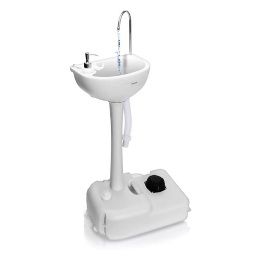 SereneLife Portable Camping Sink w/Towel Holder & Soap Dispenser - Hand Wash Basin Stand w/Rolling Wheels - For Outdoor Events, Gatherings, Worksite & Camping White Standard Towel Holder & Dispenser