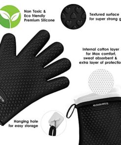 KITCHEN PERFECTION XL Silicone Smoker Oven Gloves-Extreme Heat Resistant BBQ Gloves-Handle Hot Food Right on Your Grill Fryer&Pit|Waterproof Grilling Cooking Baking Mitts|Superior Value Set+3 Bonuses Black X-Large 9 51WI2GN5XdL
