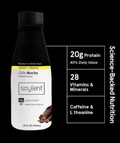 Soylent Cafe Mocha Meal Replacement Shake,  Ready-to-Drink Plant Based Protein Drink, Contains 20g Complete Vegan Protein and 1g Sugar, 14oz, 12 Pack 14 Fl Oz (Pack of 12) 12 51WIxHLutOL