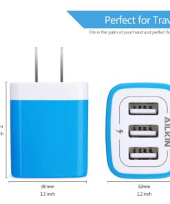 USB Charger Multi Port, AILKIN USB Charger Charging Block USB Wall Plug Travel Charger Fast Phone Cube Brick USB Box for iPhone 15 14 13 12 11 10 X, Samsung Galaxy, Google Pixel, Motorola (Blue/3Port) 1Pack 3 USB Port Blue 10 51X CsUWCCL