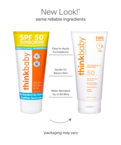 Thinkbaby SPF 50+ Baby Sunscreen – Safe, Natural Sunblock for Babies - Water Resistant Sun Cream – Broad Spectrum UVA/UVB Sun Protection – Vegan Mineral Sun Lotion, 6oz 6 Ounce (Pack of 1) 18 51Xtaw38xCL