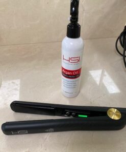 HSI PROFESSIONAL CERAMIC TOURMALINE IONIC DIGITAL FLAT IRON HAIR STRAIGHTENER INCLUDES GLOVE + POUCH AND travel size Argan Oil Leave In Hair Treatment. WORLDWIDE DUAL VOLTAGE 110v-220v (Black) Black 38 51YOXr5kDVL