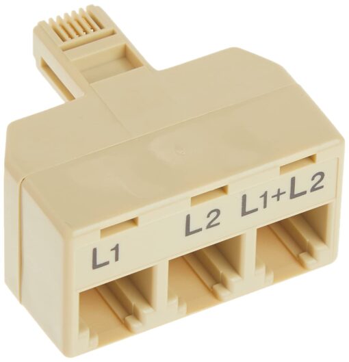 C2G Legrand Telephone Splitter, Two Line Splitter with NEMA Type B Connector for Smartphone Devices, Male to Female Two Line Adapter, Ivory Phone Line Splitter, 1 Count, C2G 41062