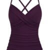 Hilor Women's Underwire Tankini Top Swimwear Twist V Neck Swimsuits for Big Busted Tummy Control Bathing Suits Top Only 16 Deep Merlot
