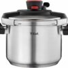T-fal Clipso Stainless Steel Pressure Cooker 6.3 Quart Induction Cookware, Pots and Pans, Dishwasher Safe Silver Easy Open Pressure Cooker 6.3-Quart