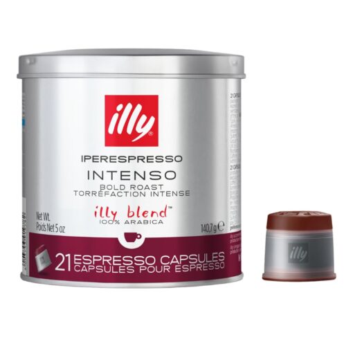 illy Coffee iperEspresso Capsules - Single-Serve Coffee Capsules & Pods - Single Origin Coffee Pods – Intenso Dark Roast with Notes of Cocoa & Fruit - For iperEspresso Capsule Machines – 21 Count Intenso Bold Roast 21 Count (Pack of 1)