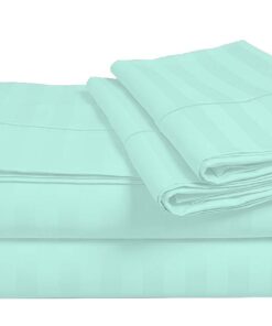 Alternative view of ADDY HOME FASHIONS Protocott 800 Thread Count Luxurious 4 Piece Cal King Size Aqua Blue Stripe Bed Sheet Set, 100% Egyptian Cotton, 12 Inch Deep Pocket California King