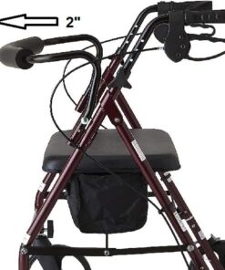 Medline Heavy Duty Rollator Walker with Seat, Bariatric Rolling Walker Supports up to 500 lbs, Large 8-inch Wheels, Burgundy 34 51ZcoSPj YL
