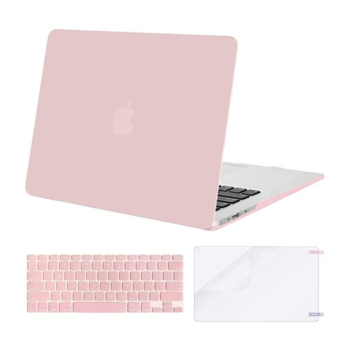 MOSISO Compatible with MacBook Air 13 inch Case (Models: A1369 & A1466, Older Version 2010-2017 Release), Protective Plastic Hard Shell Case & Keyboard Cover & Screen Protector, Rose Quartz