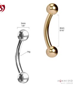Alternative view of Forbidden Body Jewelry Surgical Steel Petite Belly Button Rings Curved Navel Barbell Set 14G 5/16 inch, 3mm end balls (2pcs-Select Colors) Steel/Rose Gold