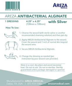 Silver Alginate (Antibacterial Alginate with Silver) 4.25"x4.25" Sterile; 5 Wound Dressings Per Box (1) (4.25" X 4.25") (1) Areza Medical 1 11 51alhmSOTDL
