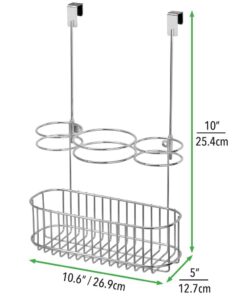 mDesign Steel Over Cabinet Door Hair Care, Hot Styling Tool Organizer Storage Basket for Hair Dryer, Flat Irons, Curling Wands, Straighteners, Space Saving, 3 Sections -Concerto Collection - Chrome 34 51bX0uoH4EL