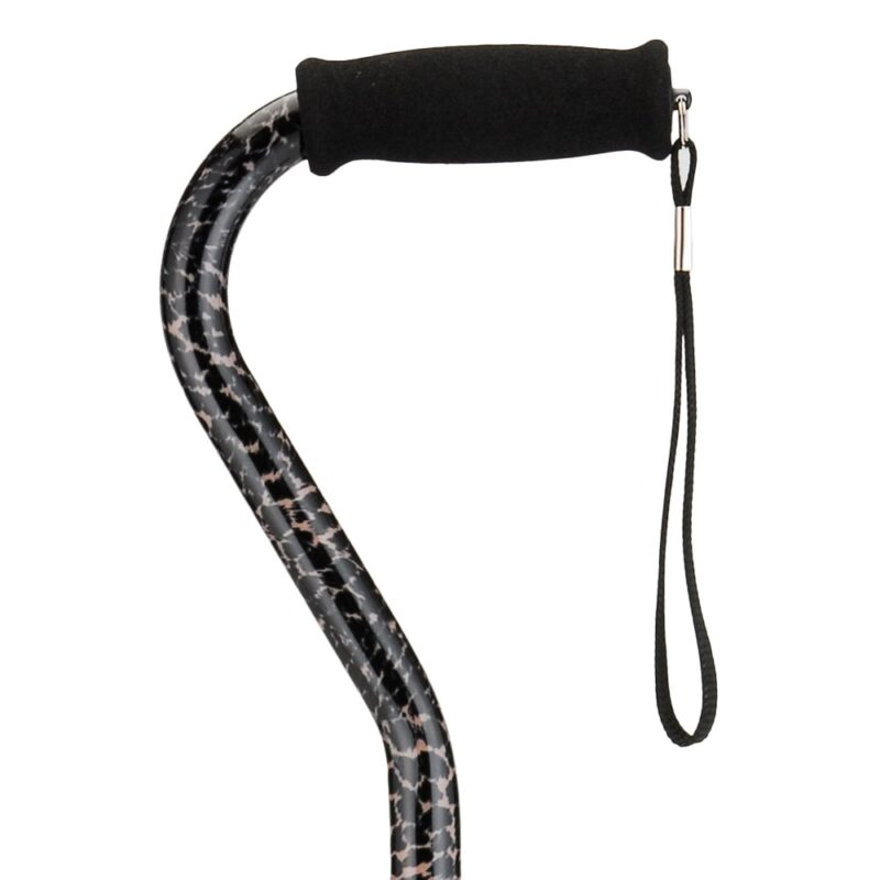 Catalog 7 NOVA Designer Walking Cane with Offset Handle, Lightweight Adjustable Walking Stick with Carrying Strap Leopard Design