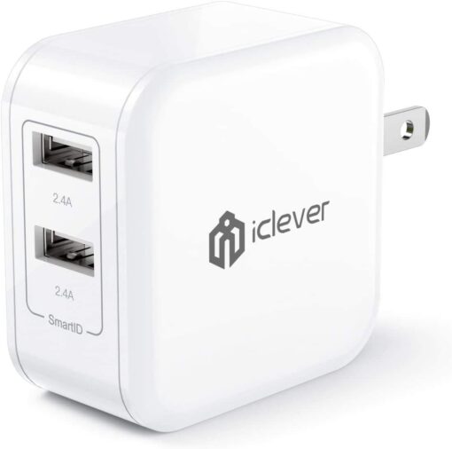 iClever BoostCube 2nd Generation 24W Dual USB Wall Charger with SmartID Technology, Foldable Plug, Travel Power Adapter for iPhone Xs/XS Max/XR/X/8 Plus/8/7 Plus/7/6S/6 Plus, iPad Pro Air/Mini and Other Tablet 1 Pack