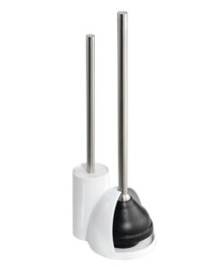 iDesign Plastic Toilet Bowl Plunger Set, Slim Compact Combo, 7.5" x 6" x 19", White and Brushed Stainless Steel 10 51cM0lRWWwL